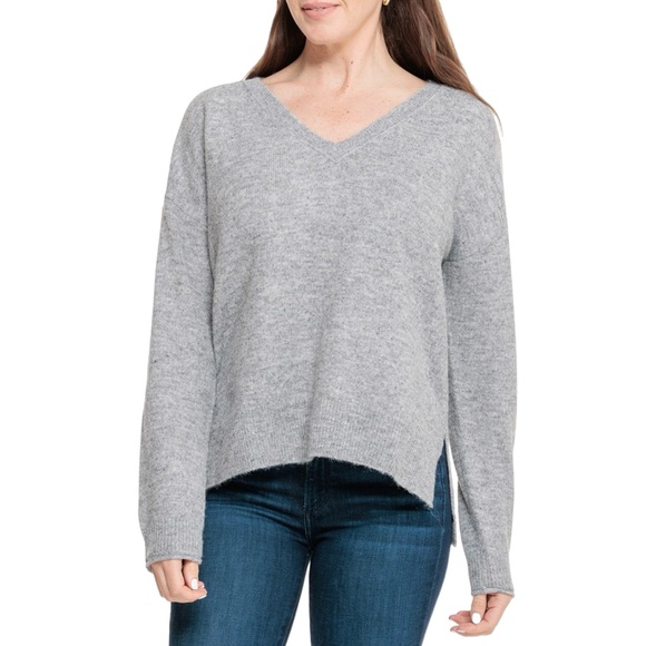 Lucky Brand Oversized V-Neck Sweater Size Small NWT Light Gray Marl Cozycore - Picture 1 of 7